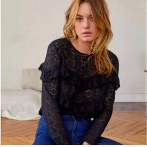 NWT Black Sezane Lace Ruffle Top